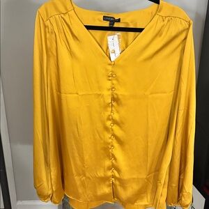 Lane Bryant Mustard Satin Button-Front Blouse
